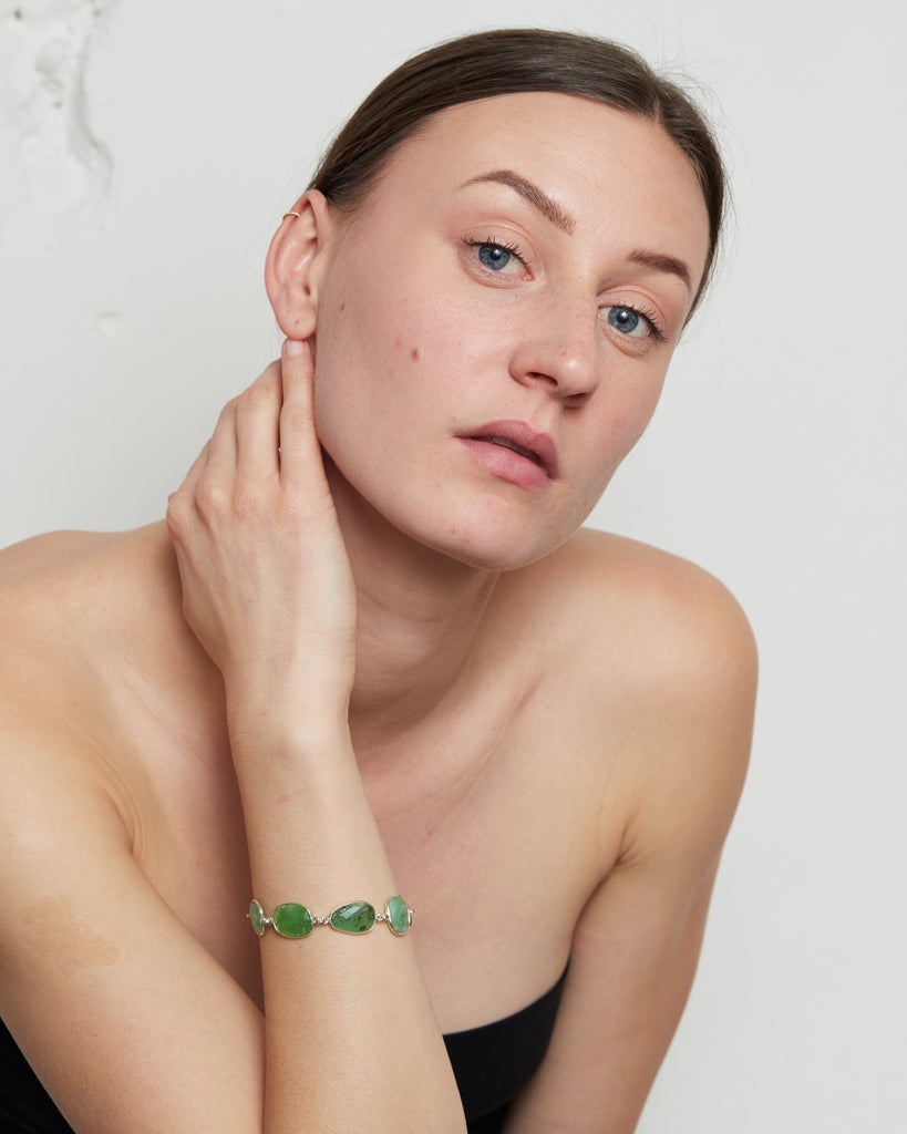 Silver Chrysoprase Bezel Bracelet